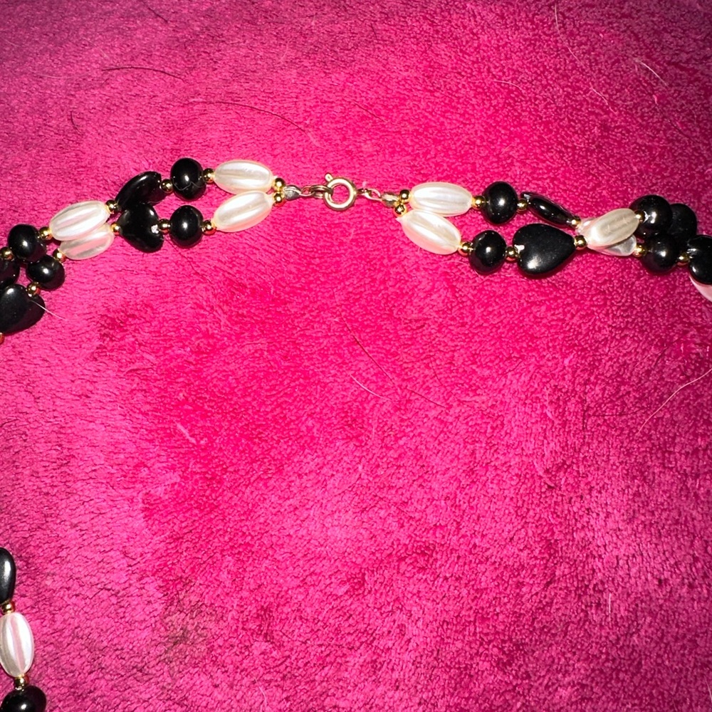 Vintage fax black and white pearl necklace - Picture 2 of 6
